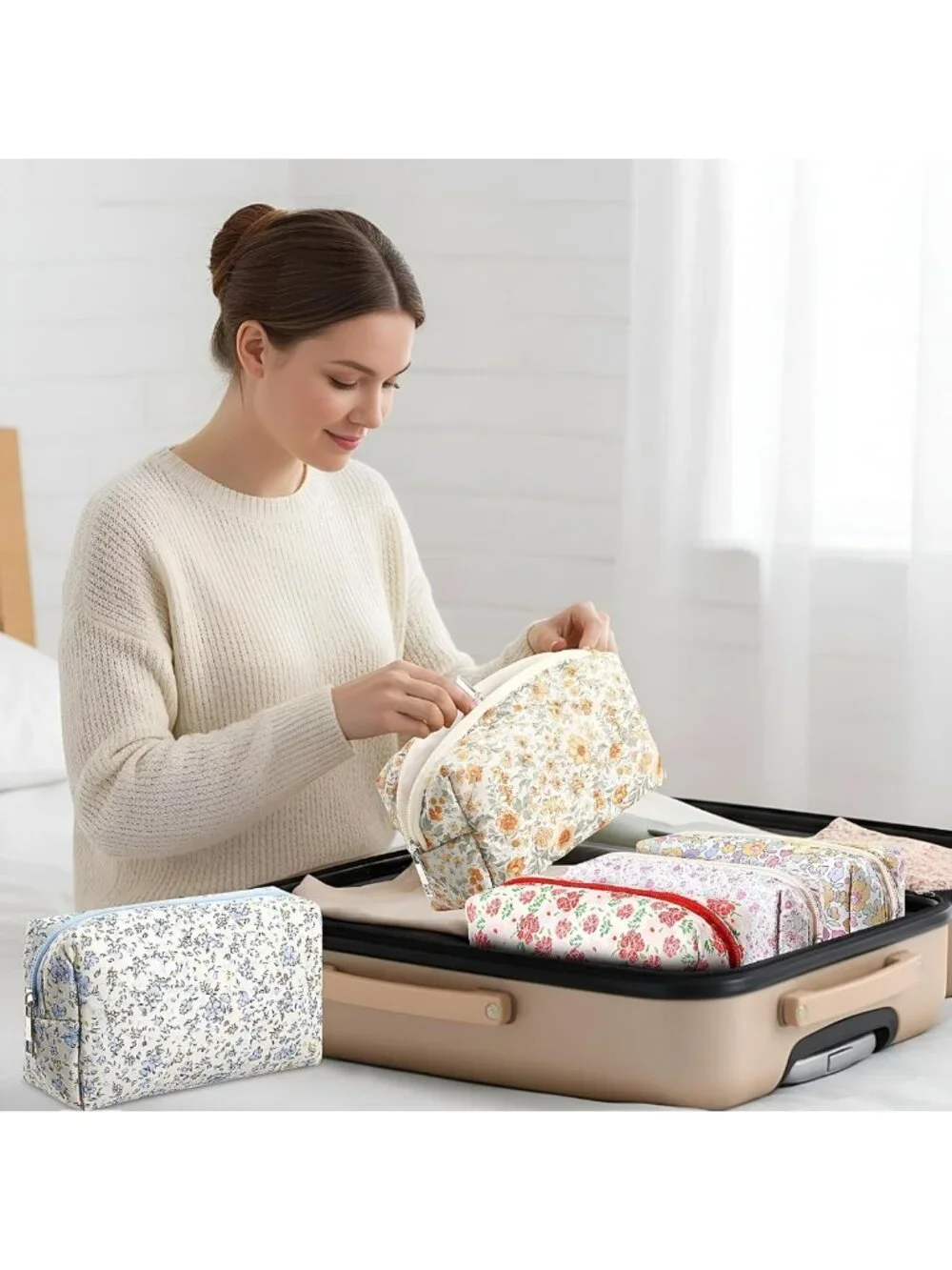 20 Pcs Cute Quilted Makeup Bags - Aesthetic Preppy Cosmetic Pouches for Travel